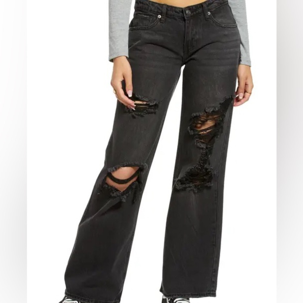 BP Low Rise Wide Leg Black Destructed Jeans